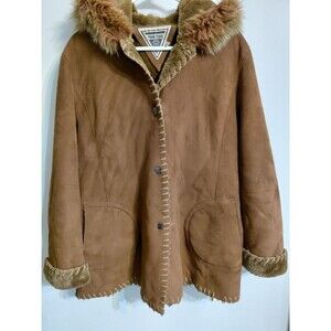 Vintage Marvin Richards Faux Suede Real Fox Fur Hooded Coat XL
